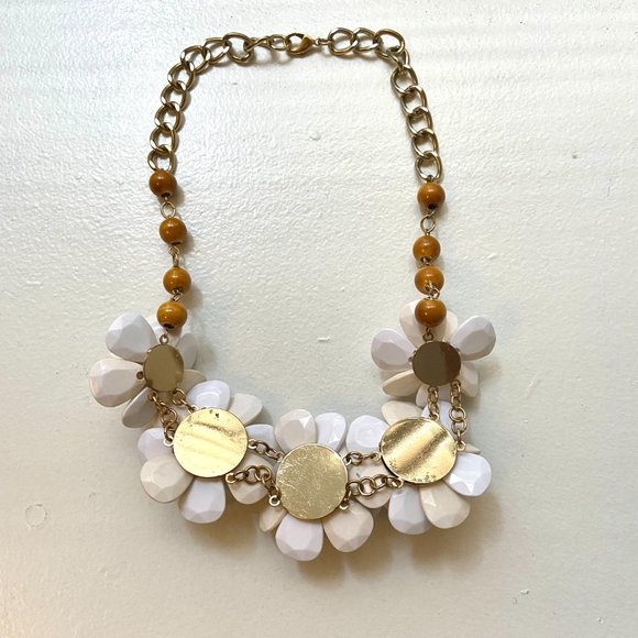 Anthropologie White Flower Statement Gold Necklace main image 4